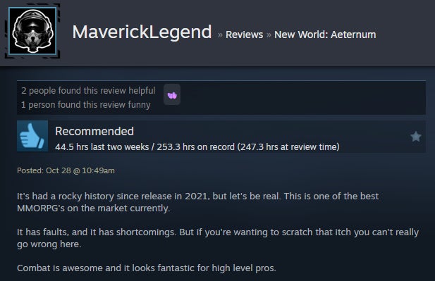 Image for article titled New World: Aeternum, as told by Steam Reviews